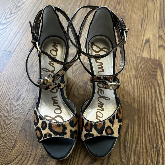 Sam Edelman Leopard Print Wedge Platform Sandals, size 7.5 - Picture 2 of 8